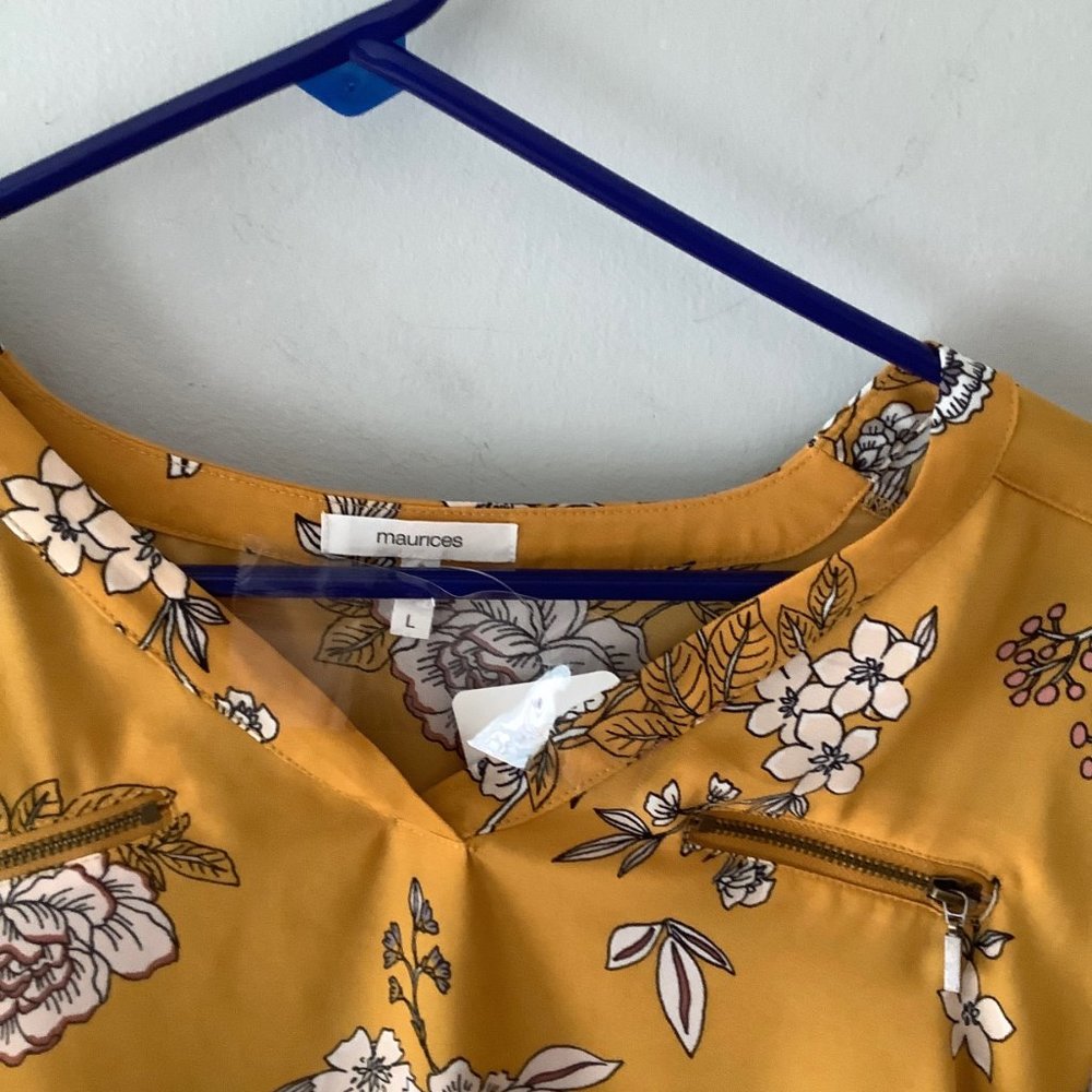 Maurices Mustard Floral Print Size L - Picture 2 of 2